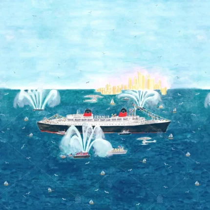 GRP660001 Sulu Boya Tarzı Gemiler Okyanus Poster Duvar Kağıdı