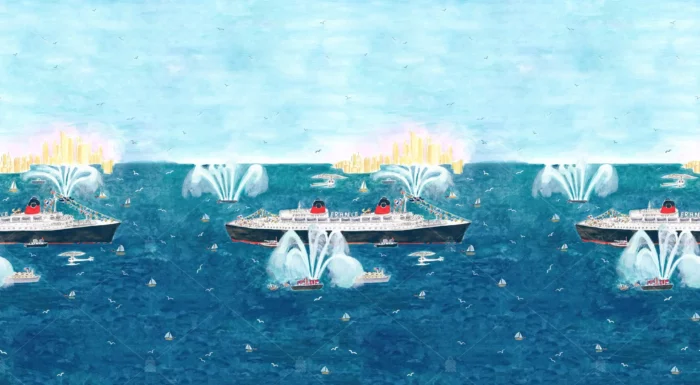 GRP660001 Sulu Boya Tarzı Gemiler Okyanus Poster Duvar Kağıdı