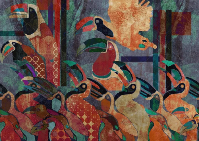 GRP850139 Renkli Tukan Kuşları Poster Duvar Kağıdı
