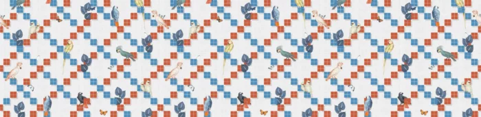 GRP850151 Mozaik Düzlemde Papağanlar Retro Stili Poster Duvar Kağıdı