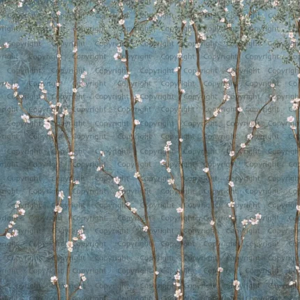 Mavi Soyut Kiraz Çiçeği Ağacı Poster Duvar Kağıdı SE311-1